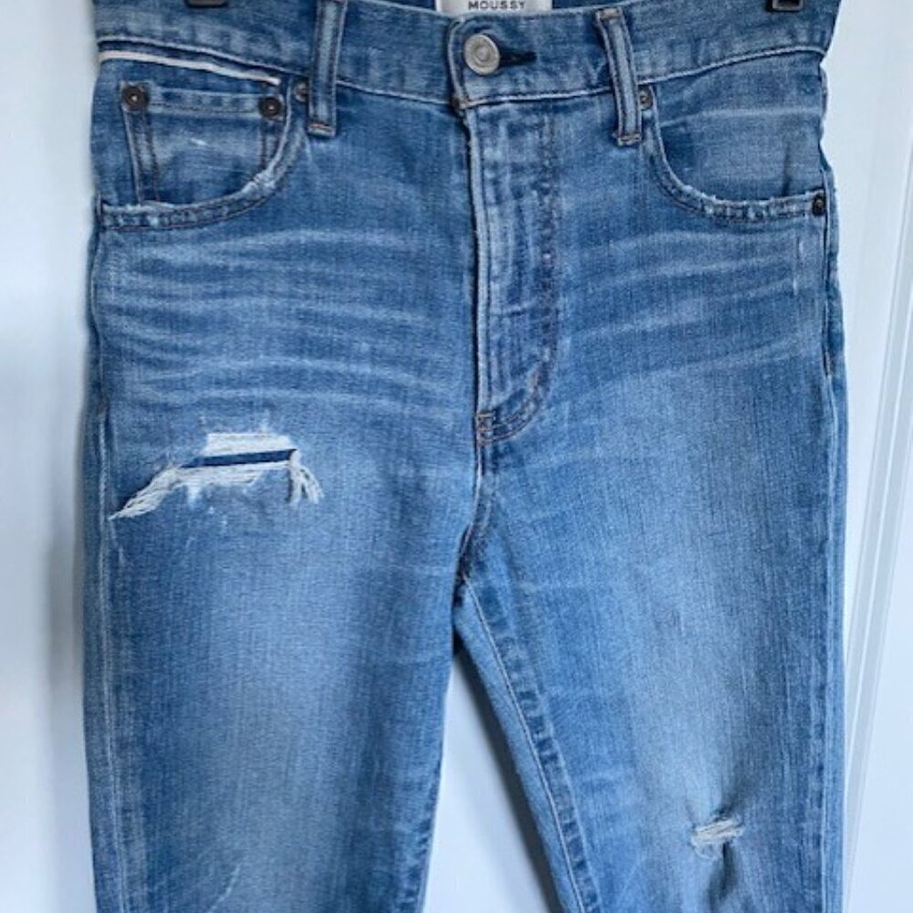 MOUSSY Vintage Mid Rise Tapered Leg Distressed Denim Blue Jeans 26 - Picture 5 of 16